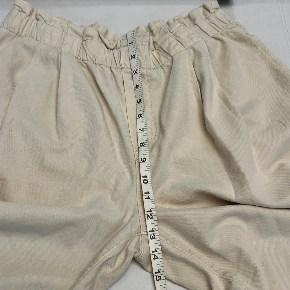 PILCRO ANTHROPOLOGIE CREAM HIGH RISE CROPPED PAPERBAG WIDE LEG PANTS LP